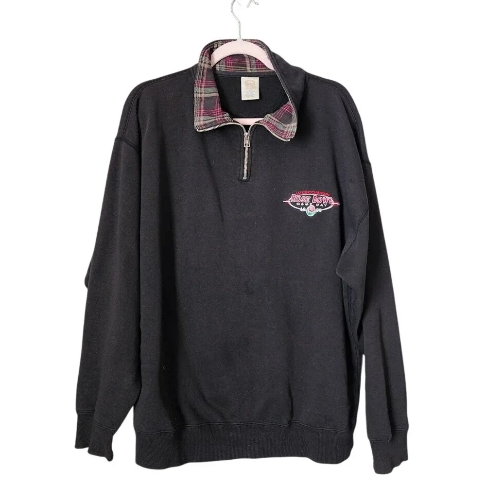 VINTAGE Wisconsin Rose Bowl Game Day Quarter‎ Zip Pullover Black Size L